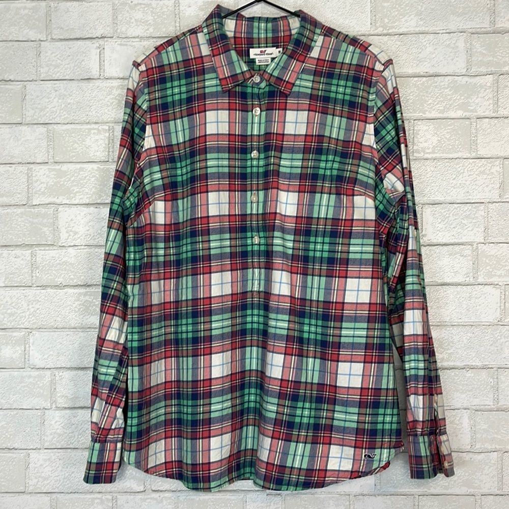 Vineyard Vines Plaid Flannel Pullover Button Down Top 16